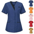 thumbnail image 1 of Jinhomg Women's Short Sleeve Scrub Tops Dressy Casual Solid Nursing Uniform Stretchy Comfy Short Sleeve V-Neck Tunic Blouses Lightweight Summer Workwear Spring Saving Blue S, 1 of 3