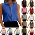 thumbnail image 1 of Jinhomg Women's Sleeveless Button Down Shirts Casual Loose Solid V Neck Tank Tops Lightweight Comfy Spring Summer Work Blouses Spring Saving Blue S, 1 of 9
