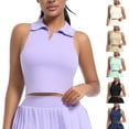 thumbnail image 1 of Jinhomg Women's Sleeveless Crop Tops Casual Solid Lapel Collar Tank Shirts Basic Solid V Neck Golf Tennis Clothes Summer Workout Athletic Tanks Black L, 1 of 7