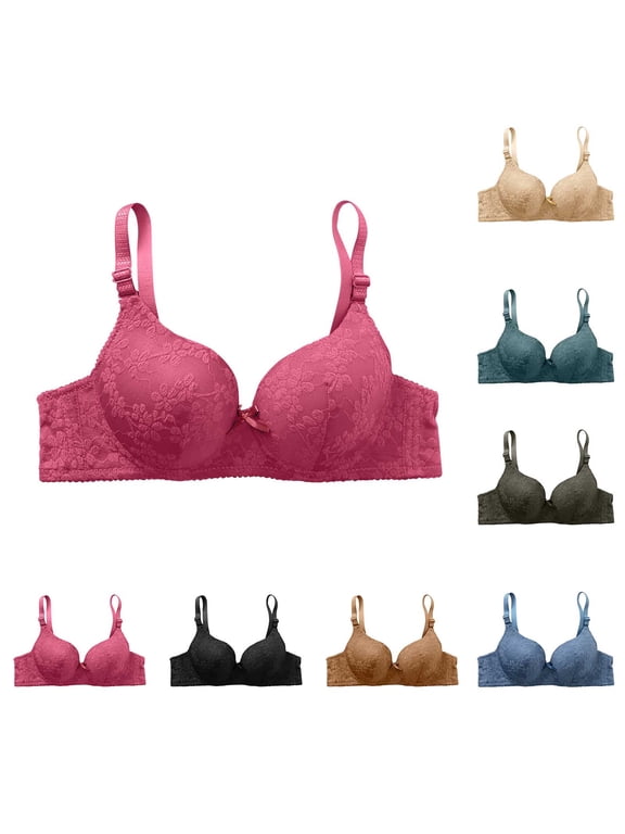 Women's Soft Bras Floral Lace Push Up Bra Solid Soft Padded Underwire Everyday Bra Blue 42