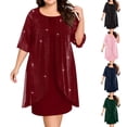 thumbnail image 1 of Jinhomg Women's Sparkly Dresses Wedding Guest Short Sleeve Flowly Party Dress Navy XXXXL, 1 of 8