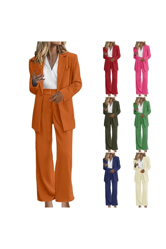 Women's Suits for Work Professional Dressy Open Front Notched Neck Blazer Jackets and High Waist Pants with Pockets 2025 Business Office Set Yellow M