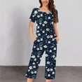thumbnail image 1 of Jinhomg Women's Summer Pajamas Sets 2 Piece Elegant Floral Print Loungewear Casual Comfy Shorts Sleeve Tunic Tops and Capri Pants with Pockets Navy XL, 1 of 5