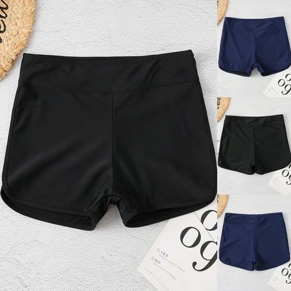 Jinhomg Women's Summer Swim Shorts Basic Solid Elastic Waist Boyshorts Lightweight Comfy Vacation Beachwear Plain Swimwear Holiday Sales Navy S