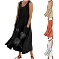 thumbnail image 1 of Jinhomg Women's Summer Tank Dress Casual Dandelion Print Maxi Dress Lightweight Comfy Sleeveless Crew Neck Vacation Beach Dresses Black L, 1 of 10