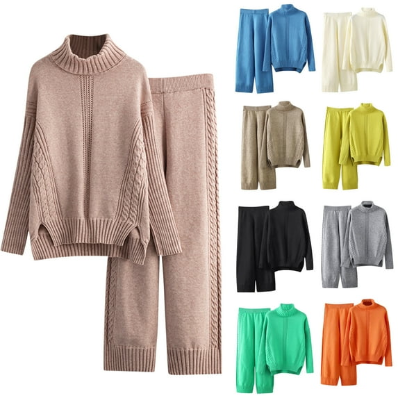 Jinhomg Women's Thick Sweater Set 2 Piece Casual Solid Lounge Set Fall Winter Thermal Cozy Long Sleeve Mock Neck Pullover with Elastic Waist Pants Limited Time 90 off Clearance Sale Orange Free Size