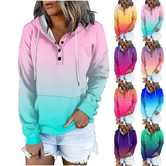 Jinhomg Women's Thin Fleece Hooded Sweatshirt Fall Lightweight Gradient Pullover Tops Casual Comfy Long Sleeve Drawstring Hoodies with Pocket 90 off Clearance Sale Purple XXL