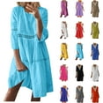 thumbnail image 1 of Jinhomg Women's Vacation Dress Casual Solid Color Tiered Midi Dresses Loose Fit Comfy Ruffle Short Sleeve Swing Sundress 2025 Holiday Beach Dress Seasonal Sale L Blue, 1 of 7