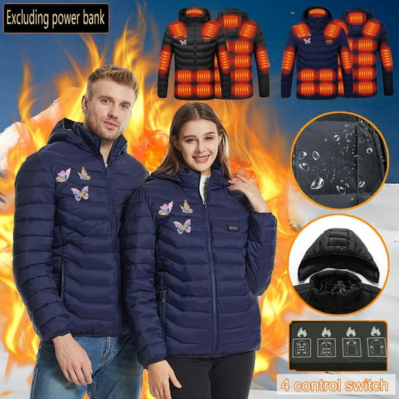 Jinhomg Women's Warm Heated Jacket Plus Size Comfy Hooded Puffer Coat Unisex Comfy 21 Heated Zones Heating Jackets Without Battery 2025 Saving Blue XXXL