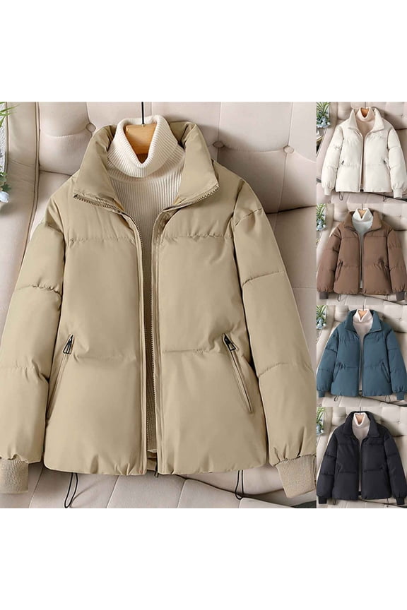 Women's Warm Quilted Coat Casual Solid Long Sleeve Full-Zip Puffer Coats Fall Winter Comfy Down Jacket with Zipper Pockets Sales Today Clearance White S