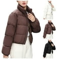 thumbnail image 1 of Jinhomg Women's Winter Down Coat Comfy Full-Zip Stand Collar Puffer Jacket Fall Winter Warm Long Sleeve Cropped Padded Coats Clearance Items for Women White M, 1 of 9