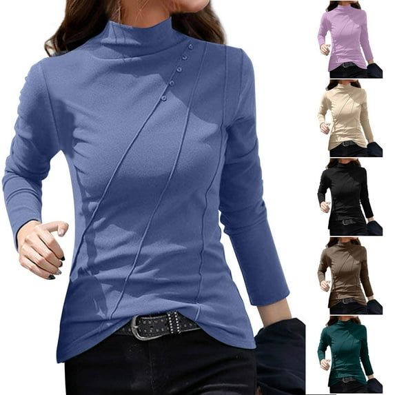 Jinhomg Women's Winter Thermal Shirts Plus Size Comfort Fleece Lined Base Layer Casual Slim Fit Solid Mock Neck Loungewear Black XXL