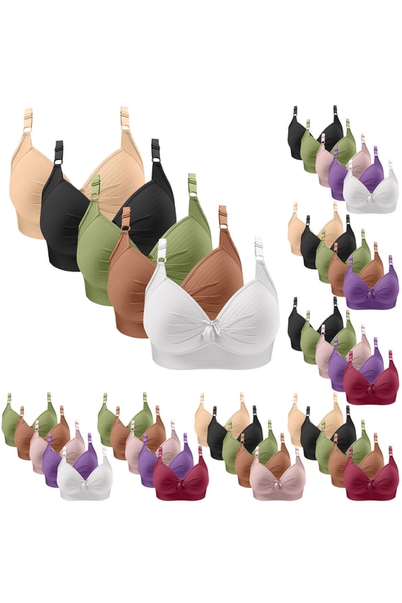 Women's Wireless Full-Coverage Bra 5-Pack Multicolor No Underwire Full Figure Support Bra Green S