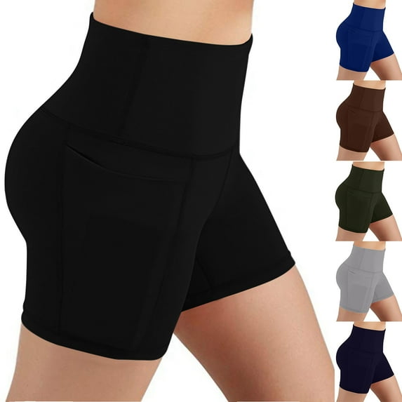 Jinhomg Women's Yoga Leggings Ultra Soft High Waisted Workout Pants Basic Solid Compression Athletic Shorts Summer Outdoor Sportswear with Pocket Army Green M