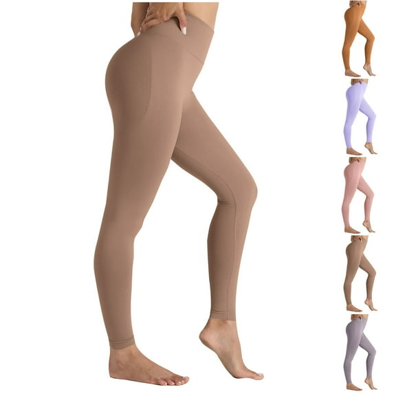 Jinhomg Women's Yoga Pants High Waist Tummy Control Leggings Solid Color Seamless Stretch Butt Lift Workout Pants Khaki XL