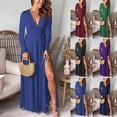 thumbnail image 1 of Jinhomg Women's formal Maxi Dress Deep Trendy V-Neck Side Slit Dresses Casual Comfy Long Sleeve Tunic Club Party Dress 2025 Wedding Guest Dresses Blue S, 1 of 9