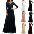 thumbnail image 1 of Jinhomg Women's formal Wedding Guest Dress Elegant Lace Patchwork Chiffon Maxi Dresses Flowy Long Sleeve V-Neck Gown Dress Navy L, 1 of 6