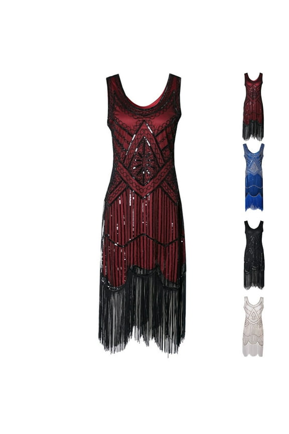 Womens 1920S Dresses Plus Size Sleeveless V Neck Flapper Dresses Glitter Sequin Beaded Tassel Dress Vintage Cocktail Party Dress White XXXL