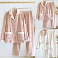 thumbnail image 1 of Jinhomg Womens 2 Piece Warm Pajama Set Fall Winter Soft Thin Fleece Sleepwear Comfy Long Sleeve Button Down Top and Elastic Waist Pant Fall Saving Pink XXL, 1 of 8