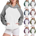 thumbnail image 1 of Jinhomg Womens 2026 Trendy Hoodies Casual Color Block Raglan Sleeve Sweatshirt Fall Loose Comfy Long Sleeve Pullover Tops with Kangaroo Pocket Blue M, 1 of 5