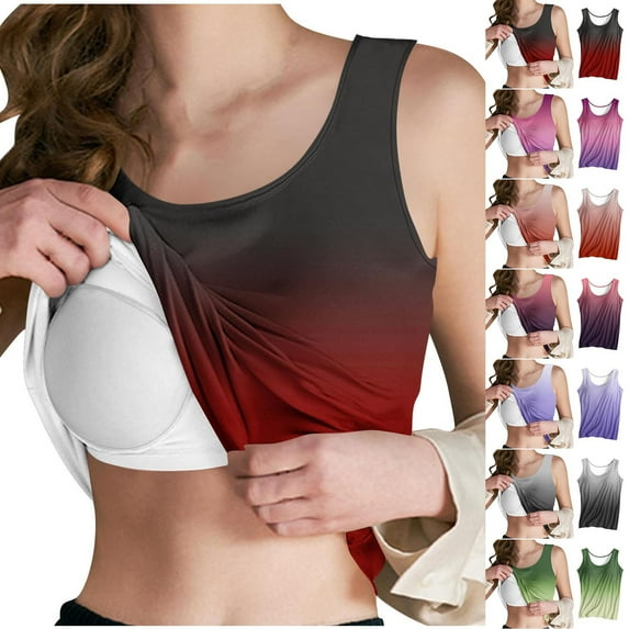 Jinhomg Womens Athletic Tank Tops Lightweight Sleeveless Cami Shirts with Built in Bra 2025 Trendy Gradient Color Workout Yoga Tanks Outdoor Gym Sportswear Red L