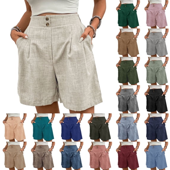 Jinhomg Womens Bermuda Shorts Dressy Casual Summer Shorts High Waisted Buttons Pleated Shorts Wide Leg Business Work Shorts with Pockets Army Green,L