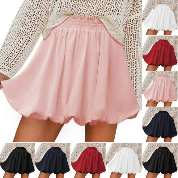 Jinhomg Womens Bubble Mini Skirt Cute Ruffled Hem Pleated Skirts Casual Comfy Elastic High Waist Summer Skirt 2025 Fashion Going Out Y2k Skirt Pink XL