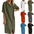 thumbnail image 1 of Jinhomg Womens Button Down Shirt Dresses Lightweight Comfy Cotton Linen Dress Casual Loose Solid Short Sleeve Vacation Dresses Spring Saving Blue XXL, 1 of 7