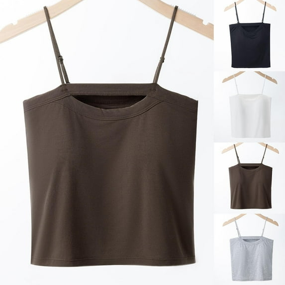 Jinhomg Womens Camisoles with Built in Bra Plus Size Spaghetti Strap Tanks Tops Casual Solid Color Summer Flowy Cami Shirts Gray L