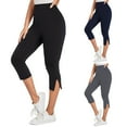 thumbnail image 1 of Jinhomg Womens Capri Leggings High Waist Tight Feeling Stretch Athletic Pants Gym Workout Quick Dry 7/8 Leggings Solid Color Slit Leg Pants Summer Saving Black M, 1 of 9