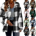 thumbnail image 1 of Jinhomg Womens Casual Fleece Coat Thermal Comfy Long Sleeve Button Down Shirt Jacket Soft Cozy Plaid Print Sherpa Lined Outerwear Ladies Gift Green XL, 1 of 7