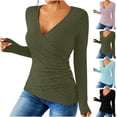 thumbnail image 1 of Jinhomg Womens Casual Knit Shirt 2025 Trendy Wrap V-Neck Blouse Dressy Solid Long Sleeve Tunic Tops Elegant Work Office Sweater with Button Design Summer Saving Green M, 1 of 10