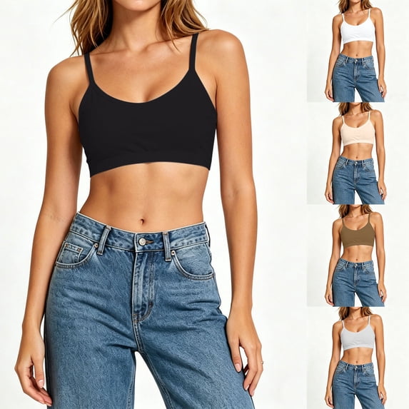 Jinhomg Womens Comfortable Bras No Underwire Cami Bra Seamless Unlined Bralettes Scoop Neck Unpadded Everyday Sports Tshirt Bra Black M