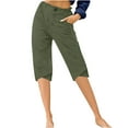 thumbnail image 1 of Jinhomg Womens Cotton Linen Lightweight Shorts Summer Trendy Casual Shorts High Waist Elastic Waist Front Pocket Shorts Army Green XL, 1 of 5