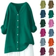 thumbnail image 1 of Jinhomg Womens Cotton Linen Tops Casual Comfy Long Sleeve Button Down Shirts Lightweight Breathable Summer Tunic Blouses Plain Solid Pullovers Light Blue XXXL, 1 of 8