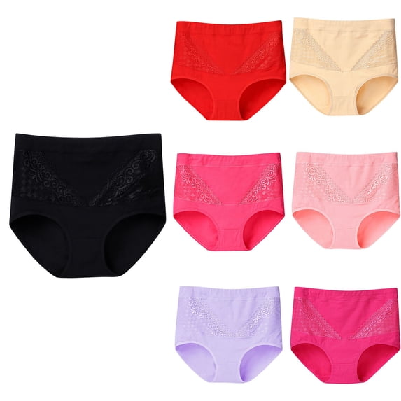 Jinhomg Womens Cotton Underwear Lace Briefs High Full Coverage Waisted Panties Soft Stretch Comfortable Ladies Briefs Watermelon Red,XL