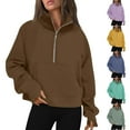 thumbnail image 1 of Jinhomg Womens Cropped Pullover Sweatshirt Comfy Half Zip Thumb Hole Hoodies Plus Size Comfy Long Sleeve Pullover with Kangaroo Pocket Navy L, 1 of 5
