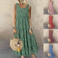 thumbnail image 1 of Jinhomg Womens Cute Boho Dresses Flowy Swing Pleated Dress Loose Fit Comfy Sleeveless Maxi Tank Dresses Casual Vacation Beach Dress Green XXXL, 1 of 7