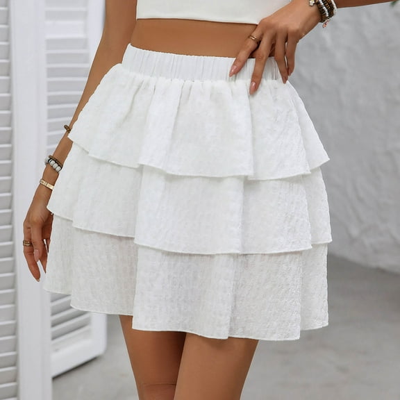 Jinhomg Womens Cute Skirts Flowy Ruffled Tiered Mini Skirts Casual Comfy High Waist Pleated Skirts 2025 Y2K Going Out Wear White L
