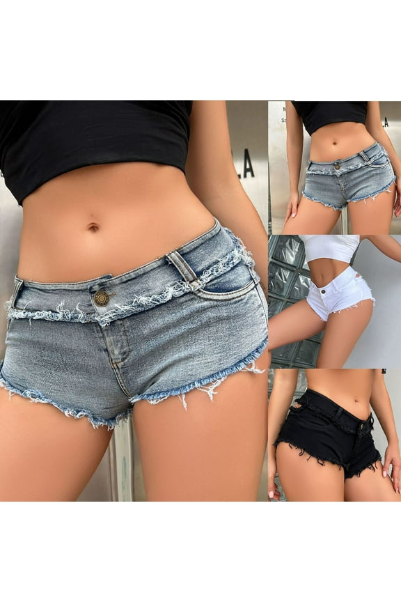 Womens Denim Hot Shorts Low Waist Ripped Booty Shorts Cheeky Mini Jean Shorts Hot Pants for Night Out Club Wear White S
