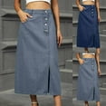 thumbnail image 1 of Jinhomg Womens Denim Maxi Skirts Casual Button Front Side Slit Skirt Vintage A-Line Jean Skirt with Pockets Ladies Daily Office Skirt Light Blue L, 1 of 10