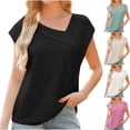 thumbnail image 1 of Jinhomg Womens Dressy Casual Blouse 2025 Trendy Asymmetrical V Neck Shirts Lightweight Comfy Cap Sleeve Solid Work Tops Spring Summer Wear Pink XXL, 1 of 5