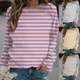 thumbnail image 1 of Jinhomg Womens Drop Shoulder Sweatshirt 2024 Fashion Striped Crew Neck Tops Fall Casual Comfy Long Sleeve Pullovers 2024 Trendy Going Out Wear Fall Giving Pink L, 1 of 5