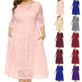 thumbnail image 1 of Jinhomg Womens Elegant Lace Dress Trendy Hollow Out Midi Dresses Plus Size Comfy 2/3 Sleeve Scooped Neckline Cocktail Party Dress Lighten Deals of The Day Red XXXXXXL, 1 of 6