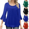 thumbnail image 1 of Jinhomg Womens Elegant Tunics Dressy Casual Solid Ruffle Hem Wedding Tops Lightweight Comfy 3/4 Sleeve Crew Neck Mesh Shirts Cocktail Party Blouses 90 Percent off Clearance Sale Green L, 1 of 10