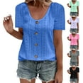 thumbnail image 1 of Jinhomg Womens Eyelet Tops Short Sleeve Casual Button Down Shirts Elegant Work Blouses Basic Solid Summer Shirt 90% off Clearance Sale Pink XXXL, 1 of 6