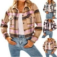 thumbnail image 1 of Jinhomg Womens Fashion Cropped Shacket Lightweight Comfy Button Down Jackets Casual Plaid Print Long Sleeve Button Crop Jackets Winter Saving Black L, 1 of 6