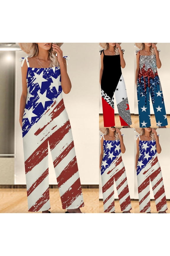 Womens Fashion Overalls Dressy American Flag Graphic Printed Jumpsuits Plus Size Casual One Piece Sleeveless Romper Bib Pants Prime 90 off Clearance Sale Black S