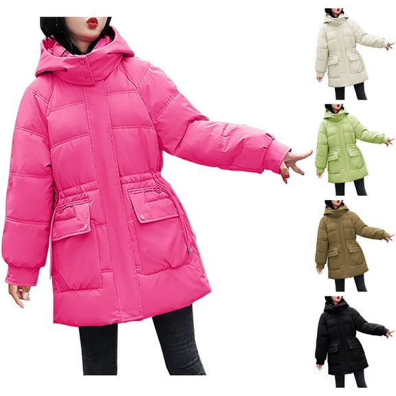 Jinhomg Womens Fashion Padded Jacket Thermal Cozy Double Closure Hooded Coat Casual Loose Mid Length Long Sleeve Quilted Coat with Pockets 90 off Clearance Sale White XL