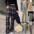 thumbnail image 1 of Jinhomg Womens Fleece Lined Straight Leg Pants 2024 Trendy Casual Plaid Pants High Waisted Thermal Lounge Trousers with Pockets Holiday Saving Army Green One Size, 1 of 7